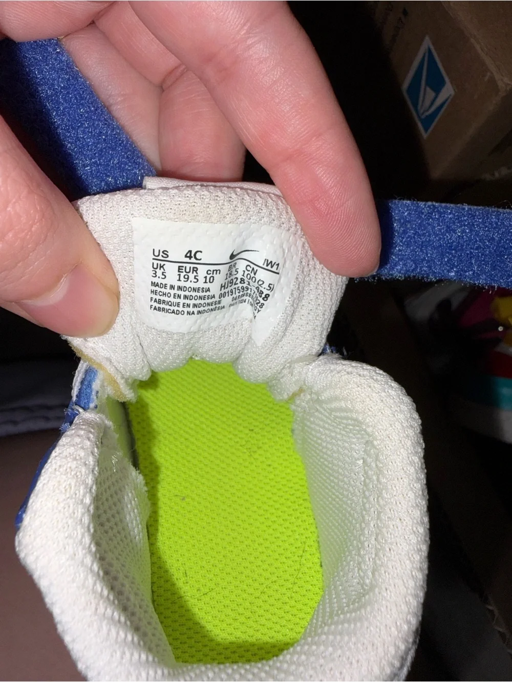 Nike Kids High-Top Sneaker in White, Blue & Neon Yellow